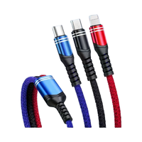 Câble USB tressé en nylon 3-en-1 à charge rapide 66W pour iPhone Plusieurs couleurs Compatible avec la plupart des smartphones