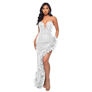 <span class=keywords><strong>Vestido</strong></span> de tubo de noche para mujer, Sexy, elegante, lentejuelas, cóctel, pluma, embellecedor, Ebay, <span class=keywords><strong>2022</strong></span> - Product Image 4