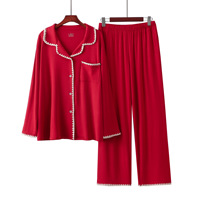 Ensemble de pyjama en bambou pour femmes, doux et élégant, col en V, taille élastique, manches longues, deux pièces, vêtements de nuit, printemps automne