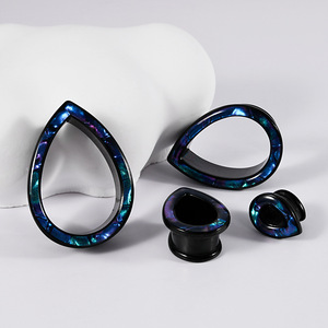 PONWAG 1 Paire 00g Tunnels <span class=keywords><strong>d</strong></span>'oreilles doublement évasés en forme de goutte <span class=keywords><strong>d</strong></span>'eau, en acier inoxydable, type selle, pour piercing, longueur de barre 10mm - Product Image 3