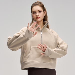 Chaqueta deportiva cortavientos para <span class=keywords><strong>mujer</strong></span>, forro polar grueso, media cremallera, holgada, para yoga y fitness, sudadera <span class=keywords><strong>de</strong></span> algodón con cuello alto tipo chimenea - Product Image 5