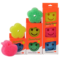 Spons Cuci Piring Warna-Warni Motif Wajah Bahagia 3Pcs/Pak, Kontrol Suhu Grosir, Logo Custom, Anti Gores