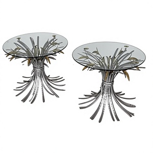 Amson Brass Modern Coffee <b>Table</b> Metal Sheaf of Wheat Glass Top Farmhouse Style Model 35599 a Pair - Product Image 1