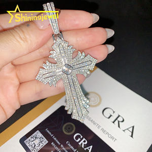 ラッパージュエリービッグサイズアッシャーカットセンターストーンMoissaniteヒップホップペンダントクロスアイスアウトペンダント宗教ジュエリー - Product Image 4