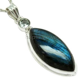 น่ากลัว Marquise_Round รูปร่าง Labradorite_Blue บุษราคัม925จี้เงิน,ขายส่งเครื่องประดับเงิน,เครื่องประดับปรับ - Product Image 2