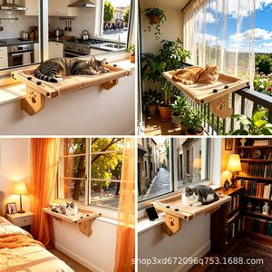 Lit suspendu pour chat en bois massif, pour chevet, rebord de fenêtre, balcon, fenêtre, lit pour chat de compagnie, lit suspendu pour chat - Product Image 1