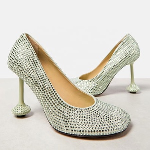 Zapatos de Tacón Bajo con Pedrería Brillante para Mujer, Zapatos de Vestir Elegantes con Tacón de Aguja y Punta Cuadrada con Diamantes - Product Image 5