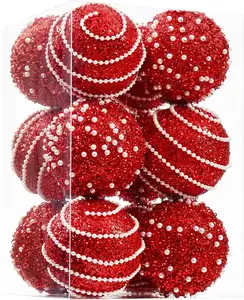 Bola de Navidad con cadena de cuentas de 6cm personalizada, bola colgante roja de decoración navideña promocional