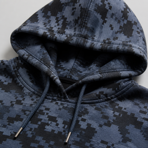 Sudadera con capucha de doble capa personalizada, estampado de camuflaje Pixel, corte holgado, forro polar cepillado, estilo urbano, unisex, 100% poliéster, ODM - Product Image 6