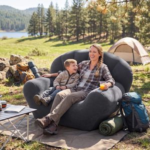 Inflatable Couch, Flocked Surface Blow up Chair Folding Portable Flocking Inflatable <b>Air</b> <b>Sofa</b> Lazy <b>Sofa</b> for Living Room Learning - Product Image 2