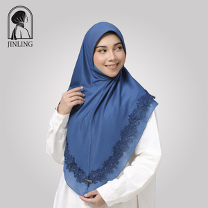 Premium monostrato Chiffon foulard tinta unita Hijab istantaneo per donne dal design etnico Bandana per i musulmani - Product Image 1
