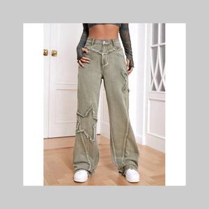 Oferta 2025 OOTD: Jeans de Mezclilla Personalizados con Bordado, Cintura Alta, Corte Recto, Color Verde Claro, Transpirables, Diseño de Pierna Ancha para Mujer - Product Image 2