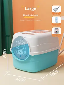 Extra große, vollständig geschlossene Katzen toilette Desodor ie rende und spritzwasser geschützte Plastik toilette mit Sand Kitten Cat Supplies - Product Image 6