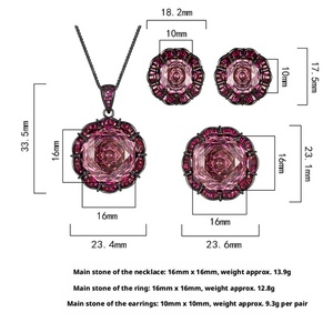 New Style Eco-friendly Copper Black Gold Plated 16-10MM Rose Cut Zircon Necklace <b>Earrings</b> Ring Jewelry <b>Set</b> for Women - Product Image 2