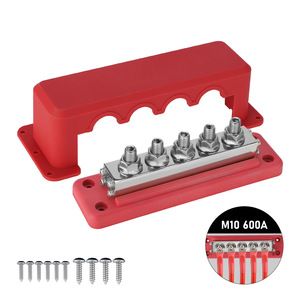 Power Distribution Block 600A M10 5-Pole Copper Busbar <b>Terminal</b> Red Black - Product Image 2