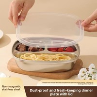 Assiette à dîner divisée en trois compartiments en acier inoxydable pour adultes, design moderne et minimaliste, idéale pour la réduction des graisses et les étudiants