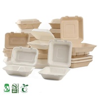 Boîte à hamburger en bagasse de canne à sucre compostable à 100 %, 9*6 pouces |   Boîte alimentaire biodégradable, micro-ondable, recyclable et résistante à la graisse