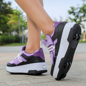 <span class=keywords><strong>Pattini</strong></span> a rotelle unisex viola e neri a 2/4 ruote, stile cuore, scarpe con ruote deformabili per adolescenti - Product Image 6