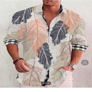 Camisas Casuales de Manga Larga con Cuello Mao para Hombre, Antiarrugas, Popelina, Estampado por Descarga, Transpirables, 100% Algodón - Product Image 2