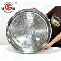 Plateau rond en acier inoxydable à motif de raisins en relief, grande assiette décorative de 28 cm à 70 cm, plateau à fruits en métal pour mariage, fête, banquet