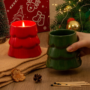 Porte-bougie en céramique en forme de sapin de Noël, tasse vide, fabrication artisanale, pour décoration de Noël, cadeau, logo personnalisable, couleur, emballage - Product Image 4