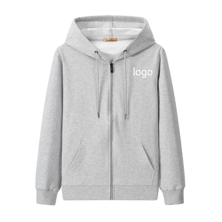 Hot sales mens 100% cotton plain full zip up hoodies custom logo mens oversize pullover hoodies