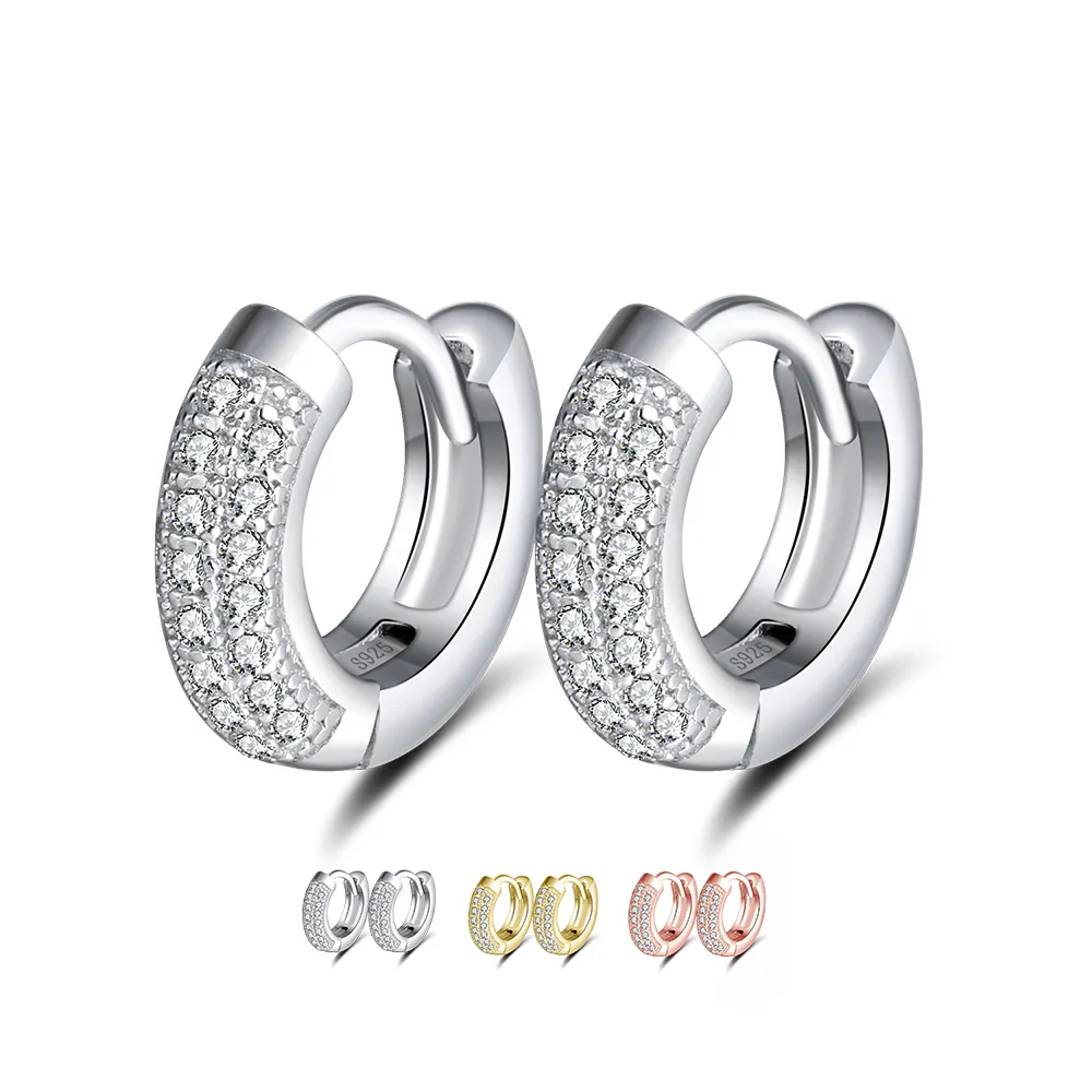 RINNTIN – boucles d'oreilles en argent Sterling 925 de haute qualité pour femmes, bijoux de mode, vente en gros, pavé clair CZ, petit cerceau