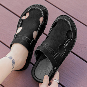 Sandales d'été vintage pour hommes à bout fermé en similicuir, découpées, cousues à la main, résistantes à l'usure, antidérapantes, pour usage quotidien en extérieur - Product Image 6