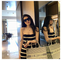 Robe d'été Slim Fit Sexy Casual Female Sleeveless Knit High Quality Halter Dress Striped Spaghetti Strap Midi Length Women's Dress