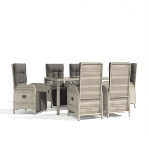 Ensemble de salle à manger de jardin en rotin, 6 places, résistant aux intempéries, mobilier d'extérieur, style contemporain - Product Image 1