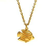 Collier pendentif en acier inoxydable plaqué or, forme de poisson texturée 3D, chaîne réglable, bijou décontracté, cadeau pour femme