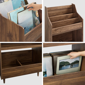 China Supplier 3 Piece Vinyl <b>Record</b> Storage Cabinet Set Mid Modern Player <b>Stand</b> Turntable in Walnut - Product Image 3