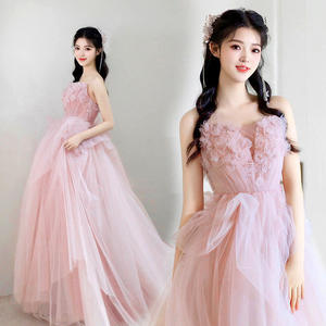 Vestido de fiesta elegante Floral con hombros descubiertos moderno para fiestas, falda de encaje de tul rosa, vestido de noche bordado para niñas, vestido de fiesta para niñas, 2017 - Product Image 1