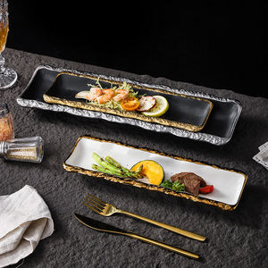 Assiettes à dîner carrées en céramique, <span class=keywords><strong>vaisselle</strong></span> de luxe en porcelaine, <span class=keywords><strong>vaisselle</strong></span> de table européenne nordique à bord <span class=keywords><strong>doré</strong></span> - Product Image 3