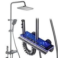 Moderna Ducha Digital LED de Lujo Montada en la Pared con Acabado Cromado, Doble Grifo, Chorro/Ducha de Lluvia/Chorro Suave, Barra Deslizante y Control de Termostato
