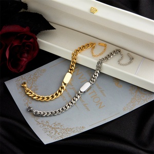 Hip Hop Jewelry Set Gold Plated Stainless Steel Custom Engraved Blank Charm Link Chain Jewelry Sets - Product Image 2