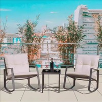 Chaise berçante pour balcon Villa Rotin tissé Ensemble de trois pièces Table et chaises de loisirs en plein air