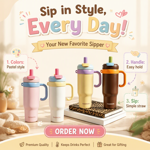 Vaso Térmico Personalizado con Logotipo, 850 ml, Acero Inoxidable, Portátil, para Auto, Doble Aislamiento al Vacío, para Bebidas Frías y Calientes, con Asa - Product Image 1