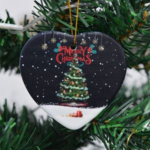 Wholesale Eco-friendly High Quality Christmas Tree Decoration Santa Claus Heart-Shaped <b>Ceramic</b> Plate <b>Ornaments</b> Tree Pendant - Product Image 2