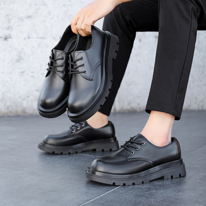 Zapatos Derby de Estilo Británico para Hombre, de Cuero Genuino, con Punta Ancha, Negros, Casuales, con Suela Gruesa y Cierre Deslizante - Product Image 4