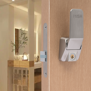 Hiện Đại Vuông Hai Mặt Đẩy Kéo Satin Nickel Cửa Xử Lý Khóa Set Vòng Xi Lanh Lỗ Mộng Gỗ Tích Hợp Khóa Cửa - Product Image 1