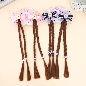 Fermaglio per capelli a coda di cavallo alta per bambine, con fiocco, paillettes, raso, rete, elastico, stile dolce e divertente, a trama intrecciata, per bambine - Product Image 1