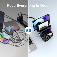 Stasiun Pengisian Daya Baru untuk Beberapa Perangkat 6 USB dengan 5 Kabel Pendek untuk Ponsel dan Tablet /Produk Elektronik