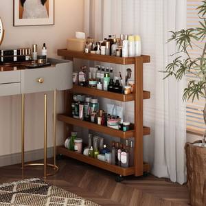 Estante de Almacenamiento de Madera de Nogal de 4 Niveles con Ruedas, Organizador con Ruedas para Sala de Estar, Dormitorio, Oficina en Casa - Product Image 2