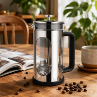 Cafetière à piston en verre borosilicate isolé Tenrey 1000 ml, moderne et écologique, avec poignée en plastique