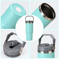 Gourde Sportive Isotherme Monochrome 30oz avec Paille et Bouchon Chug, Base Porte-Gobelet à Poignée Articulée en Acier Inoxydable pour Fitness et Voyage