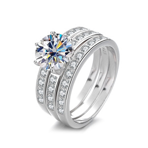 Vente en gros de haute qualité 2CT couleur Moissanite S925 bagues en argent sterling trois en un bague pour femmes bijoux de mariage - Product Image 5