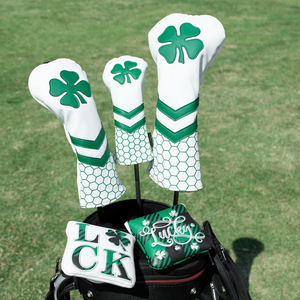Benutzer definierte Stickerei Golf Driver Kopf bedeckung Hochwertige vier blättrige Kleeblatt PU Leder Golf Club Holz Kopf bedeckung - Product Image 4