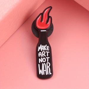 Molotov <span class=keywords><strong>Muse</strong></span> Épingle en émail Silhouette de bouteille noire avec flamme rouge déchaînée 'MAKE ART NOT WAR' Mantra Bijoux d'activiste de mariage - Product Image 2