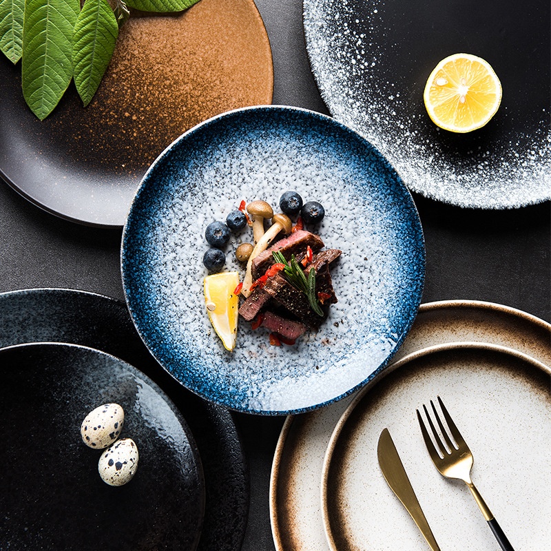 Vajilla de cerámica de 6 pulgadas para restaurantes y hoteles, platos redondos para carne, bajo plato de cena de piedra esmaltada, diseño japonés